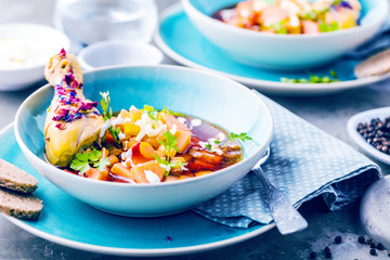 Homemade delicious warming chicken soup