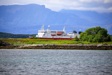 Passenger ships traveling along the Norwegian coast