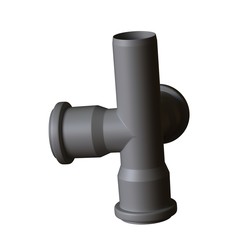 Plastic sewer pipe grey on white background, isolated. 3D rendering of excellent quality in high resolution. It can be enlarged and used as a background or texture.