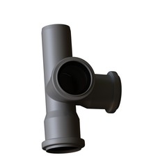 Plastic sewer pipe grey on white background, isolated. 3D rendering of excellent quality in high resolution. It can be enlarged and used as a background or texture.