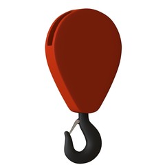 Red hook of a tower crane on a white background, isolate. 3D rendering of excellent quality in high resolution. It can be enlarged and used as a background or texture.