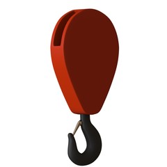 Red hook of a tower crane on a white background, isolate. 3D rendering of excellent quality in high resolution. It can be enlarged and used as a background or texture.