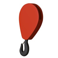 Red hook of a tower crane on a white background, isolate. 3D rendering of excellent quality in high resolution. It can be enlarged and used as a background or texture.