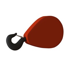 Red hook of a tower crane on a white background, isolate. 3D rendering of excellent quality in high resolution. It can be enlarged and used as a background or texture.