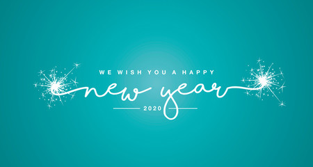 We wish you a Happy New Year 2020 with trendy sea green color greeting card background