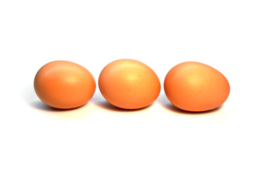 Three chicken eggs in a row