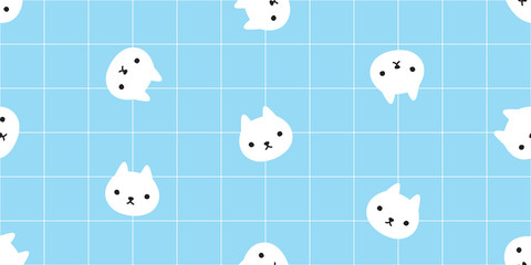 cat seamless pattern vector kitten head face checked cartoon scarf isolated tile wallpaper repeat background doodle illustration design
