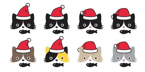 Obraz premium cat vector icon Christmas Sant Claus hat kitten logo symbol cartoon character illustration doodle design