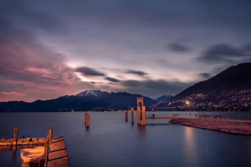 Naklejka na ściany i meble Sunset over the Lake Maggiore (Switzerland)