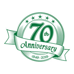70th anniversary design template. 70 years celebration logo. Vector and illustration.