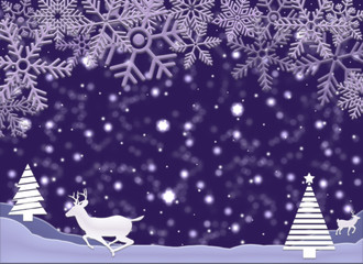 christmas background with tree and snowflakes reindeer