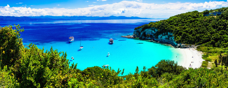 Turquoise Beautiful Beach Voutoumi In Antipaxos Island, Greece