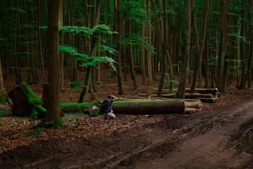 Fotograf w lesie