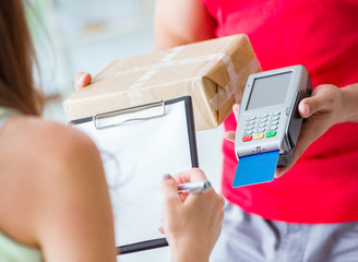 Parcel delivery being paid with pos and credit card