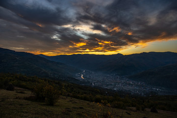 Autumn sunset in the mountains