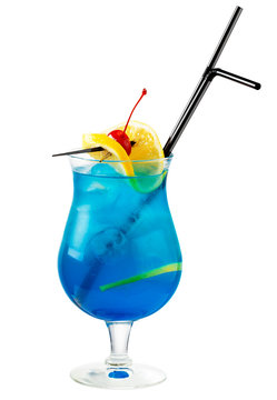 Blue Lagoon . Alcohol cocktail isolated on white