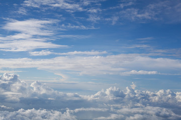 Above the clouds. In the air. Cloudy background