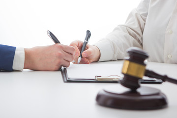 Law, advice and Legal services concept. Lawyer and attorney having team meeting at law firm.