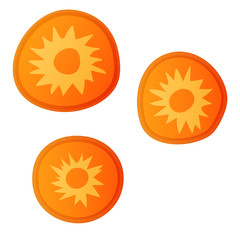 Sliced carrots. Vector illustration Pieces of carrot with tops.