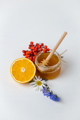 Healthy lifestyle and healthy eating with natural products.  Honey, citrus and mint treatment
