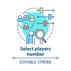 Select players number concept icon. Teamwork idea thin line illustration. Choosing and adjusting team. Picking up players quantity. Vector isolated outline drawing. Editable stroke