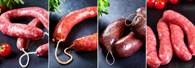 Selection of Spanish delicatessen products.Sausages and blood sausage of Iberian pig on a black...