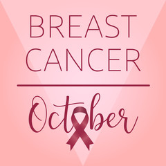 Breast cancer poster with a pink awareness ribbon - Vector illustration