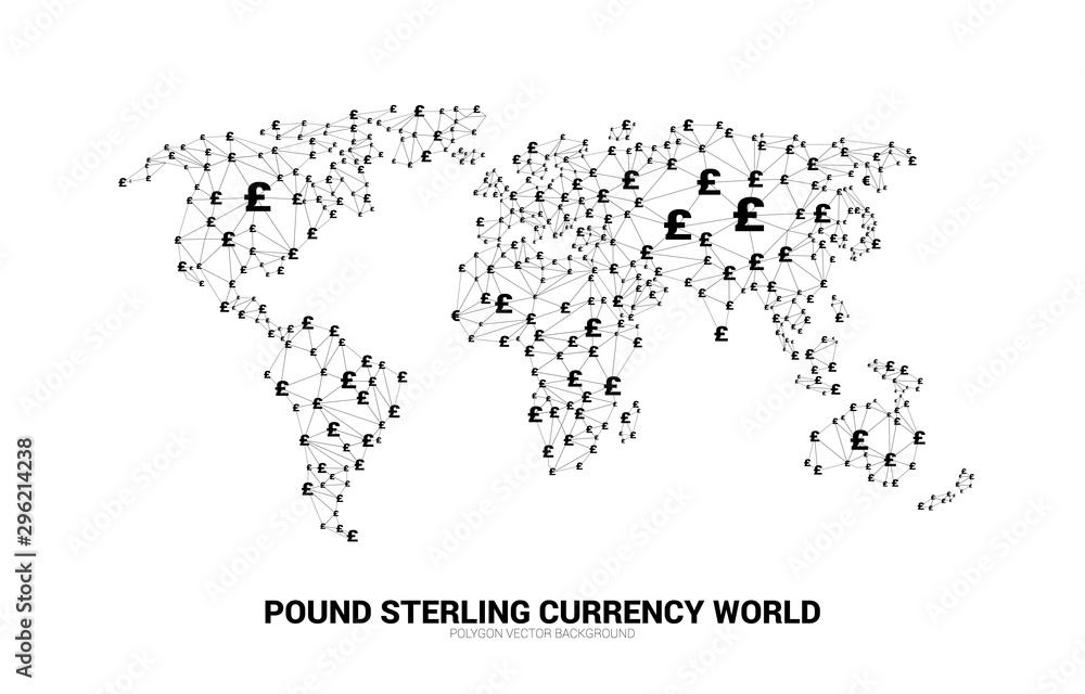 Poster world globe with money pound sterling currency icon polygon dot connected line. concept for financia
