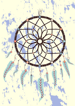 magic symbol Dreamcatcher with gemstones and feathers.
