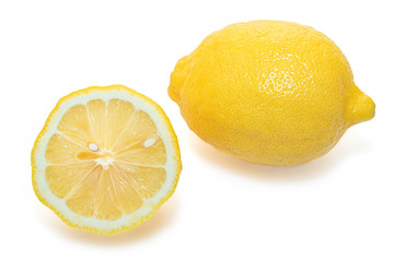 Yellow lemons on isolated white background.Citrus fruit drink and spice in food seasoning.Clipping paths object