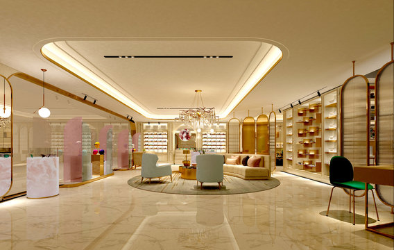 3d render of showroom, shop indoor.