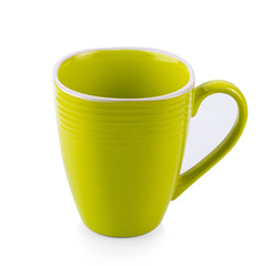 green  ceramic cup isolated on white background