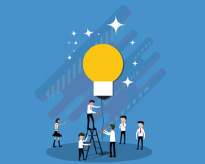 Flat design of business team,Innovation concept with light bulb,Business people characters working together on new project,vector illustration