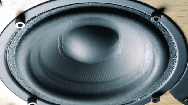 Close up of Bass speaker membrane vibration.