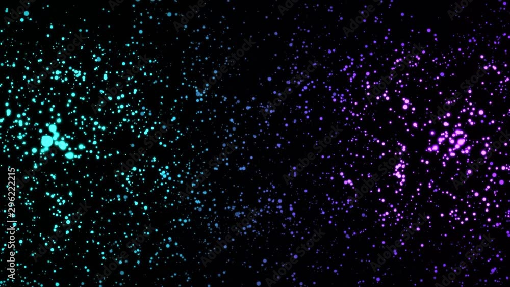 Poster beautiful abstraction of multicolored particles rotating and floating in the dark. animation. dynami