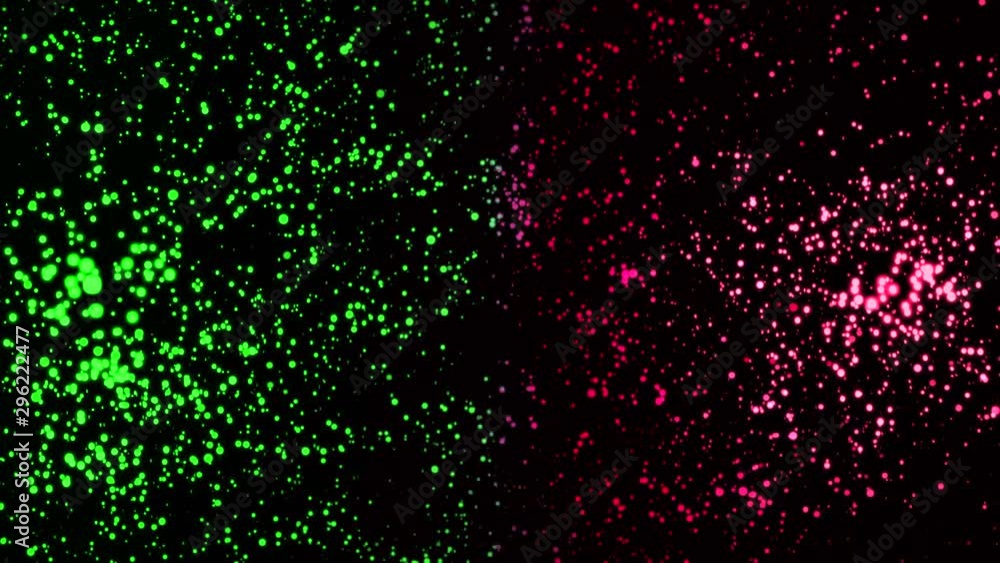 Poster beautiful abstraction of multicolored particles rotating and floating in the dark. animation. dynami