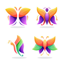 Fototapeta na wymiar colorful butterfly set logo, butterfly illustration, butterfly abstract logo