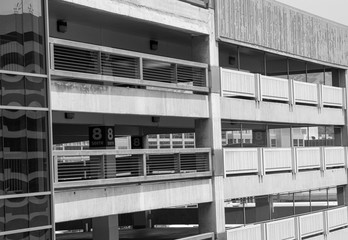 parallel line parking garage black and white