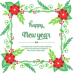 Text happy new year, with red wreath frame background. Vector