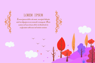 Bird, hill, tree, autumn vector color illustration