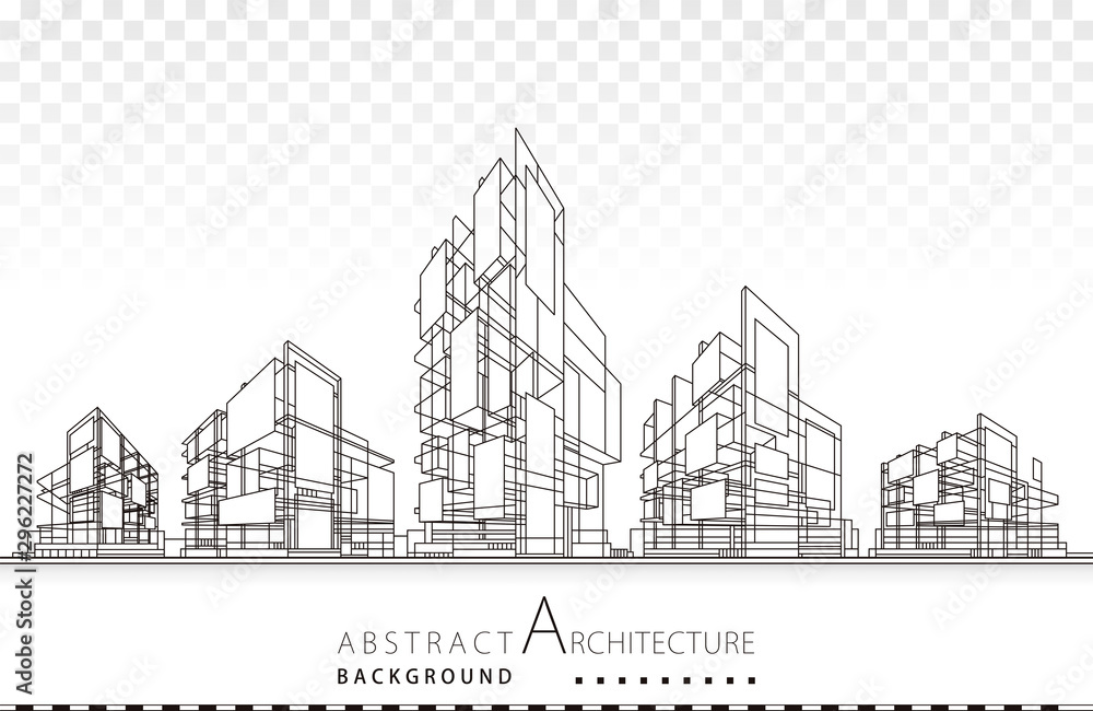 Aufkleber 3d illustration architecture building construction design abstract background.