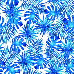 Seamless pattern with leaves and brunches of tropical plants and trees