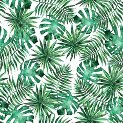 Naklejka na ściany i meble Seamless pattern with leaves and brunches of tropical plants