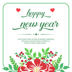 Decor for greeting card happy new year, with seamless red flower frame. Vector