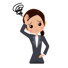 Business woman has a problem.Put her hand on the forehead