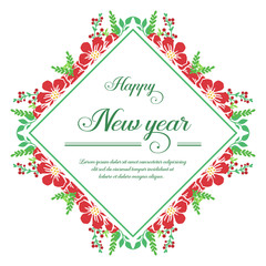 Fototapeta na wymiar Template of card happy new year, with art of red flower frame. Vector