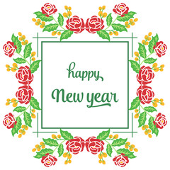 Design for banner happy new year, with style of red wreath frame. Vector
