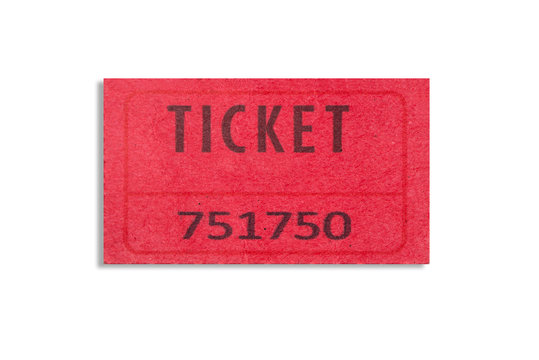 One red color paper ticket isolated on white background