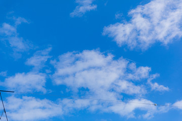 Obraz premium 青空 飛行機 電線 雲