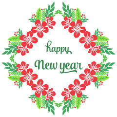 Decoration template happy new year, with elegant green leaf floral frame. Vector